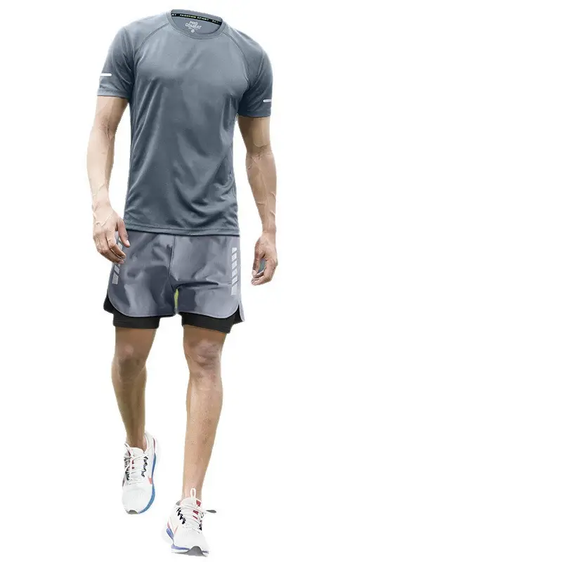 Sports Suit Men's Ice Silk T-Shirt Summer Thin Quick-Drying Short-Sleeved Training Running Equipment Fitness Clothes New Style