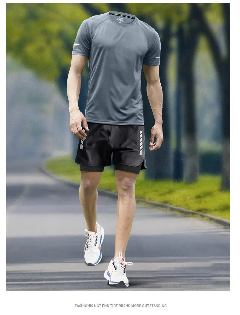 Sports Suit Men's Ice Silk T-Shirt Summer Thin Quick-Drying Short-Sleeved Training Running Equipment Fitness Clothes New Style — feature 1