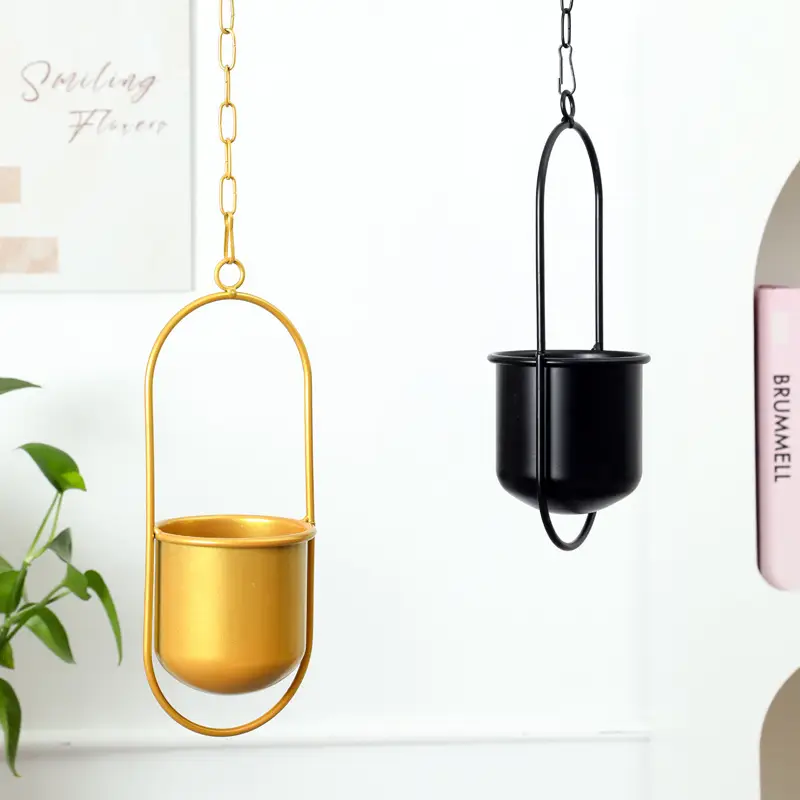 Cross-Border American-Style Golden Iron Hanging Basket Home Balcony Creative Hanging Pot for Green Plants and Succulents Hanging Pot Flower Pot