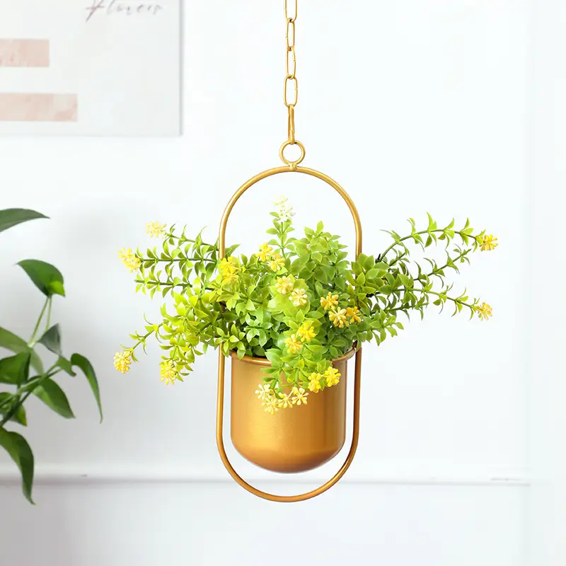Cross-Border American-Style Golden Iron Hanging Basket Home Balcony Creative Hanging Pot for Green Plants and Succulents Hanging Pot Flower Pot