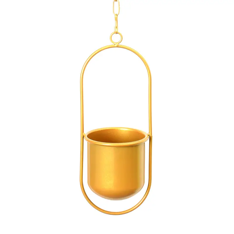 Cross-Border American-Style Golden Iron Hanging Basket Home Balcony Creative Hanging Pot for Green Plants and Succulents Hanging Pot Flower Pot