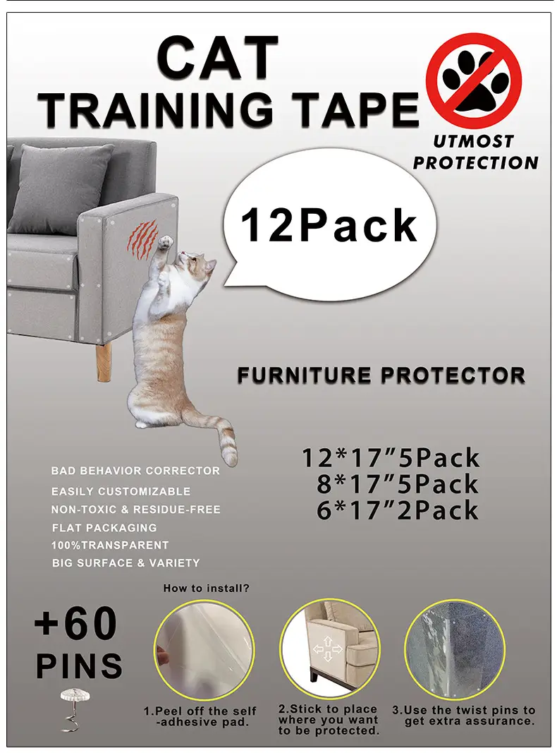 Furniture Sofa Protector Anti-Cat Scratch Pvc Transparent Removable Adhesive Matte Cat-Resistant Toy Wholesale — feature 25