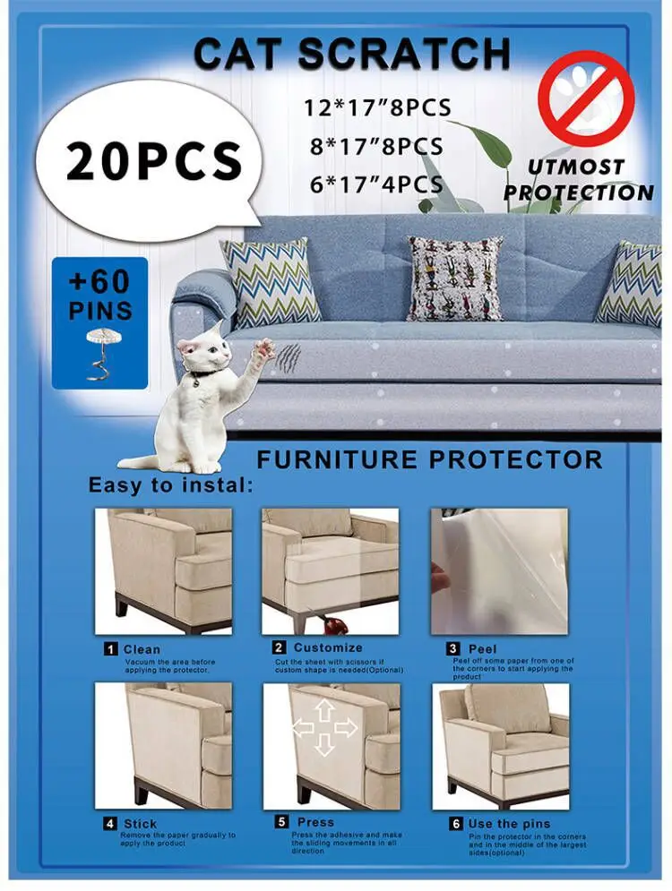 Furniture Sofa Protector Anti-Cat Scratch Pvc Transparent Removable Adhesive Matte Cat-Resistant Toy Wholesale — feature 26