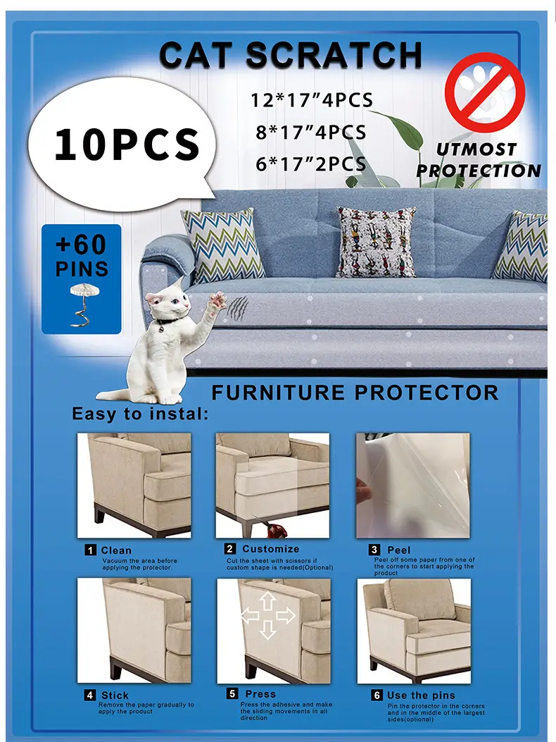 Furniture Sofa Protector Anti-Cat Scratch Pvc Transparent Removable Adhesive Matte Cat-Resistant Toy Wholesale — feature 27