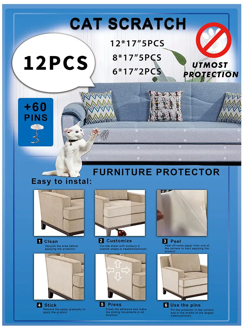 Furniture Sofa Protector Anti-Cat Scratch Pvc Transparent Removable Adhesive Matte Cat-Resistant Toy Wholesale — feature 28