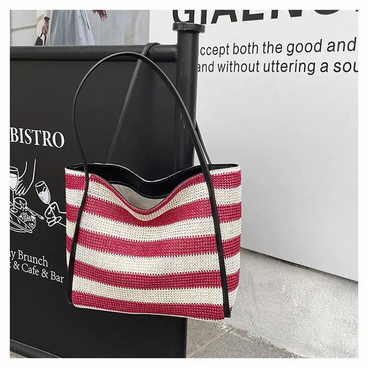 Straw Beach Bag Black White Large Capacity Women — feature 15