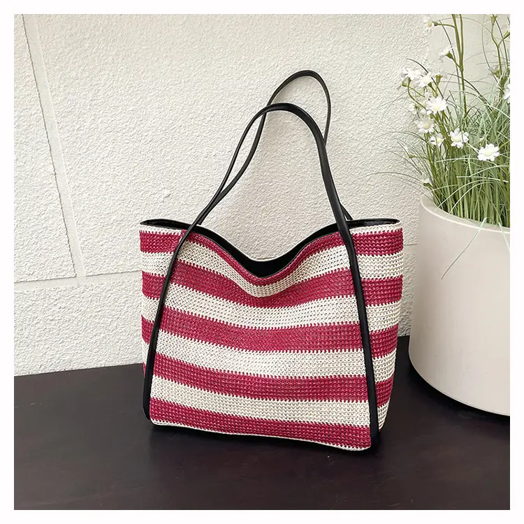 Straw Beach Bag Black White Large Capacity Women — feature 16