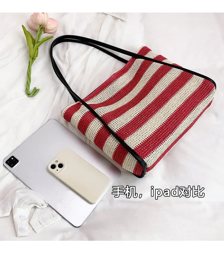 Straw Beach Bag Black White Large Capacity Women — feature 4