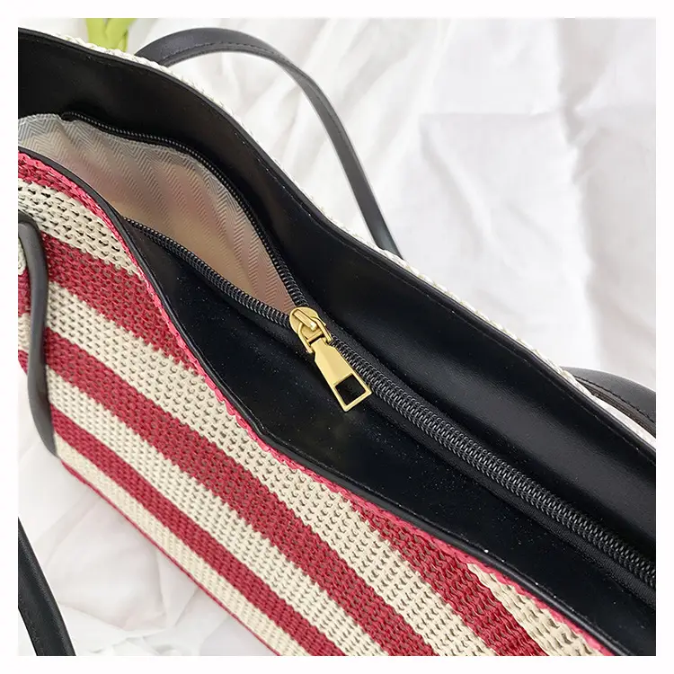 Straw Beach Bag Black White Large Capacity Women — feature 7