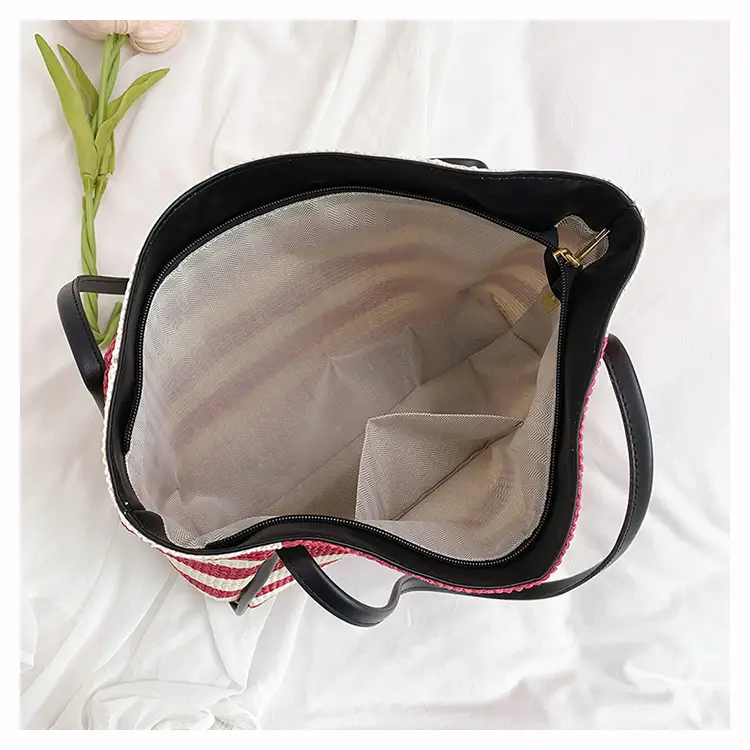 Straw Beach Bag Black White Large Capacity Women — feature 8