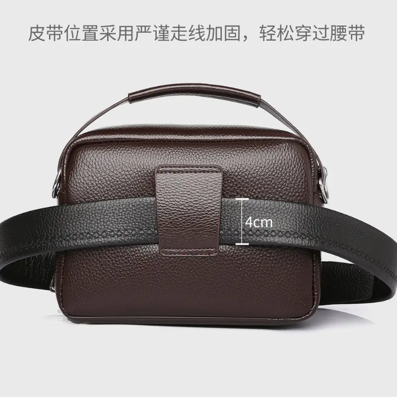 Men's Brown Crossbody Bag with Zip & Strap - Image 6