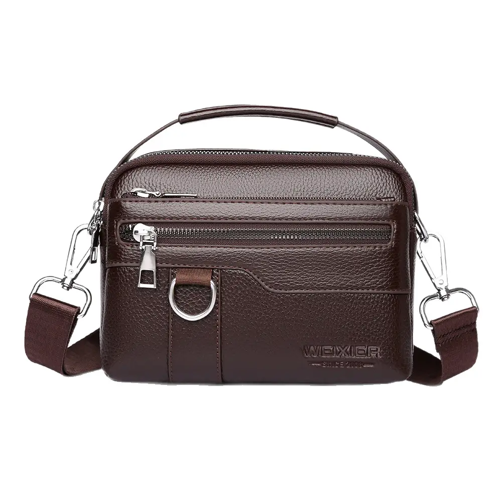 Men's Brown Crossbody Bag with Zip & Strap - Image 7