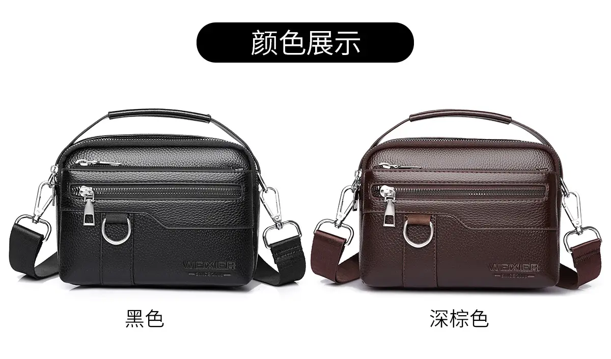 Men's Brown Crossbody Bag with Zip & Strap — feature 12