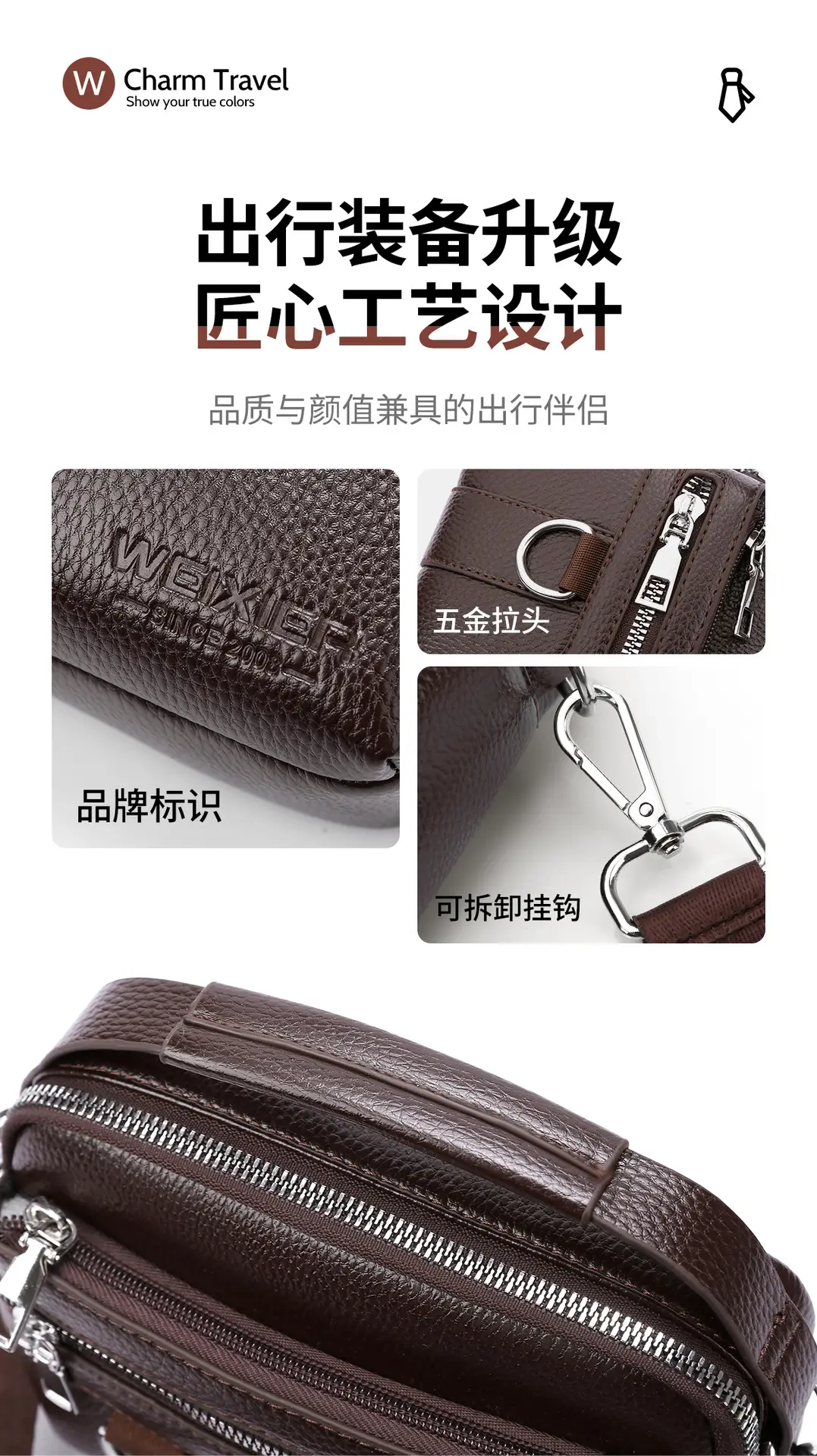 Men's Brown Crossbody Bag with Zip & Strap — feature 16