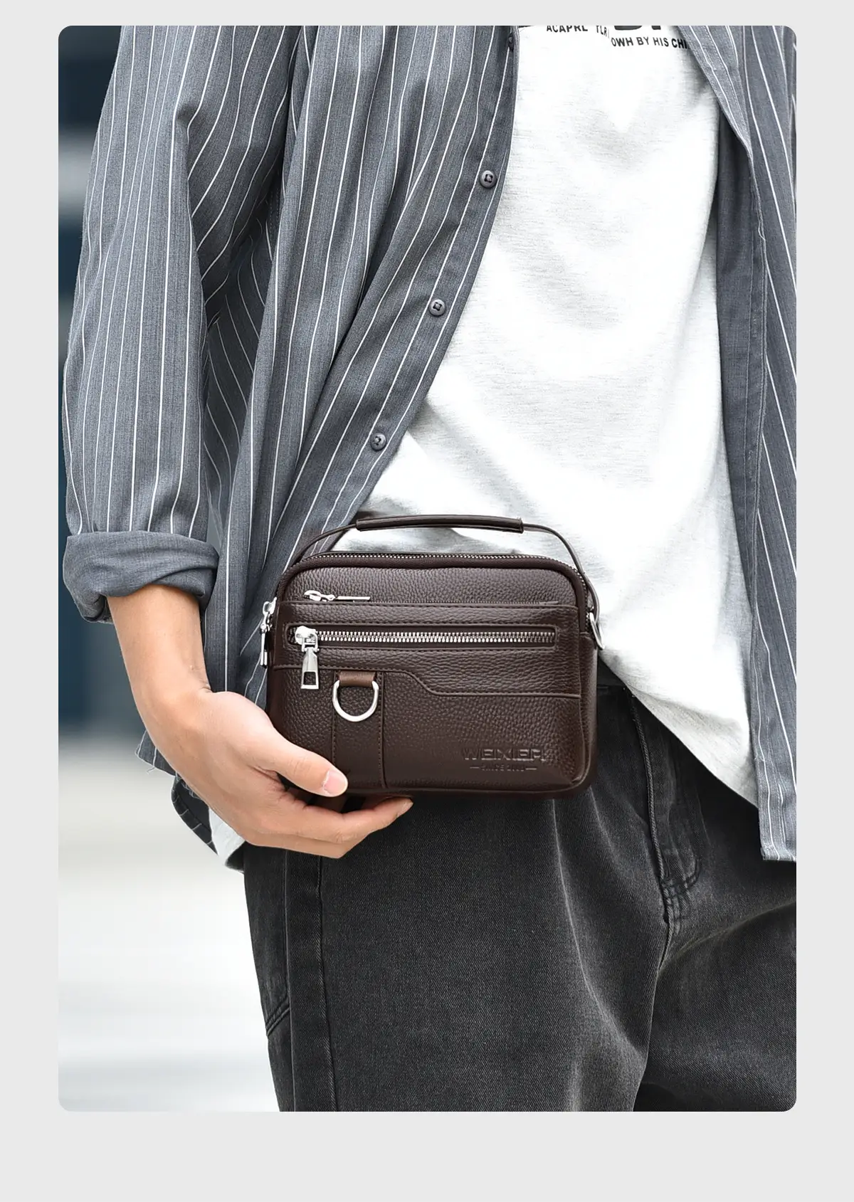 Men's Brown Crossbody Bag with Zip & Strap — feature 18