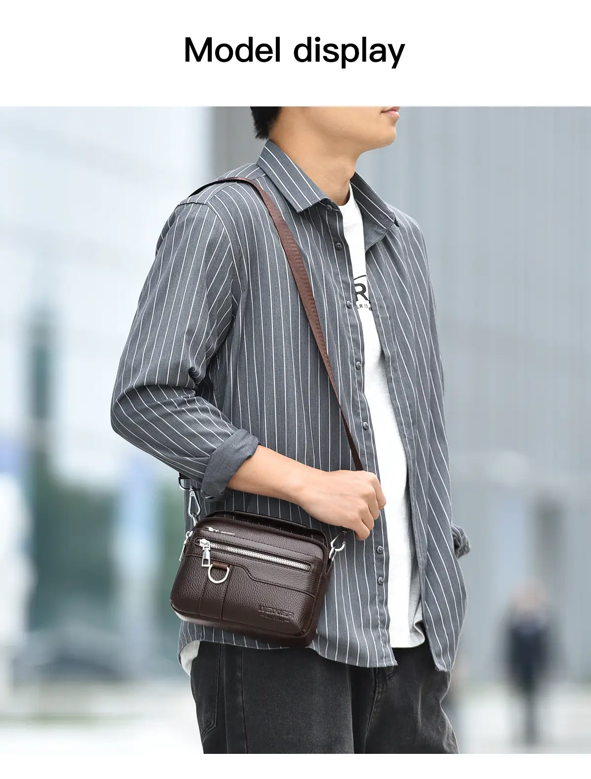 Men's Brown Crossbody Bag with Zip & Strap — feature 19