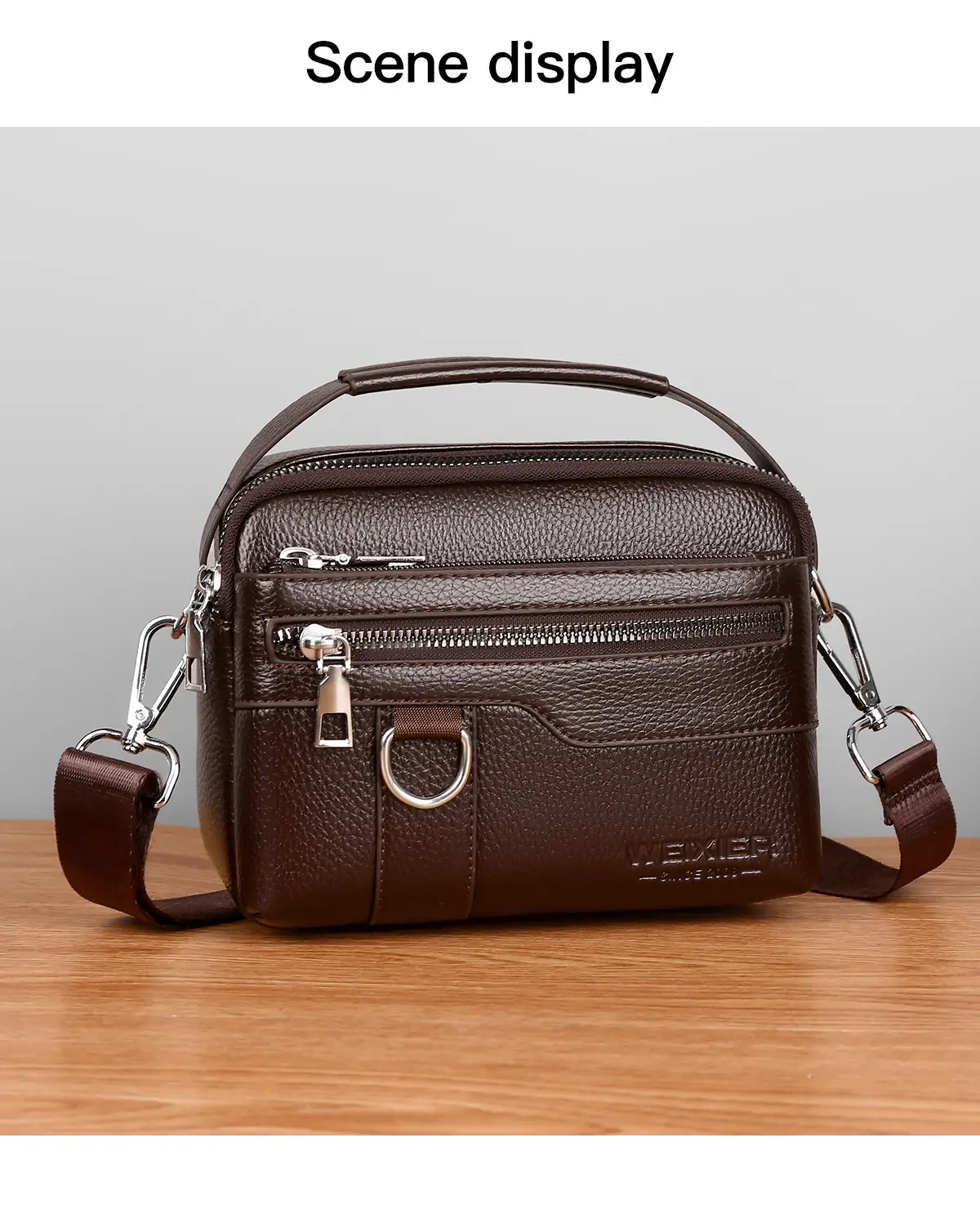 Men's Brown Crossbody Bag with Zip & Strap — feature 20