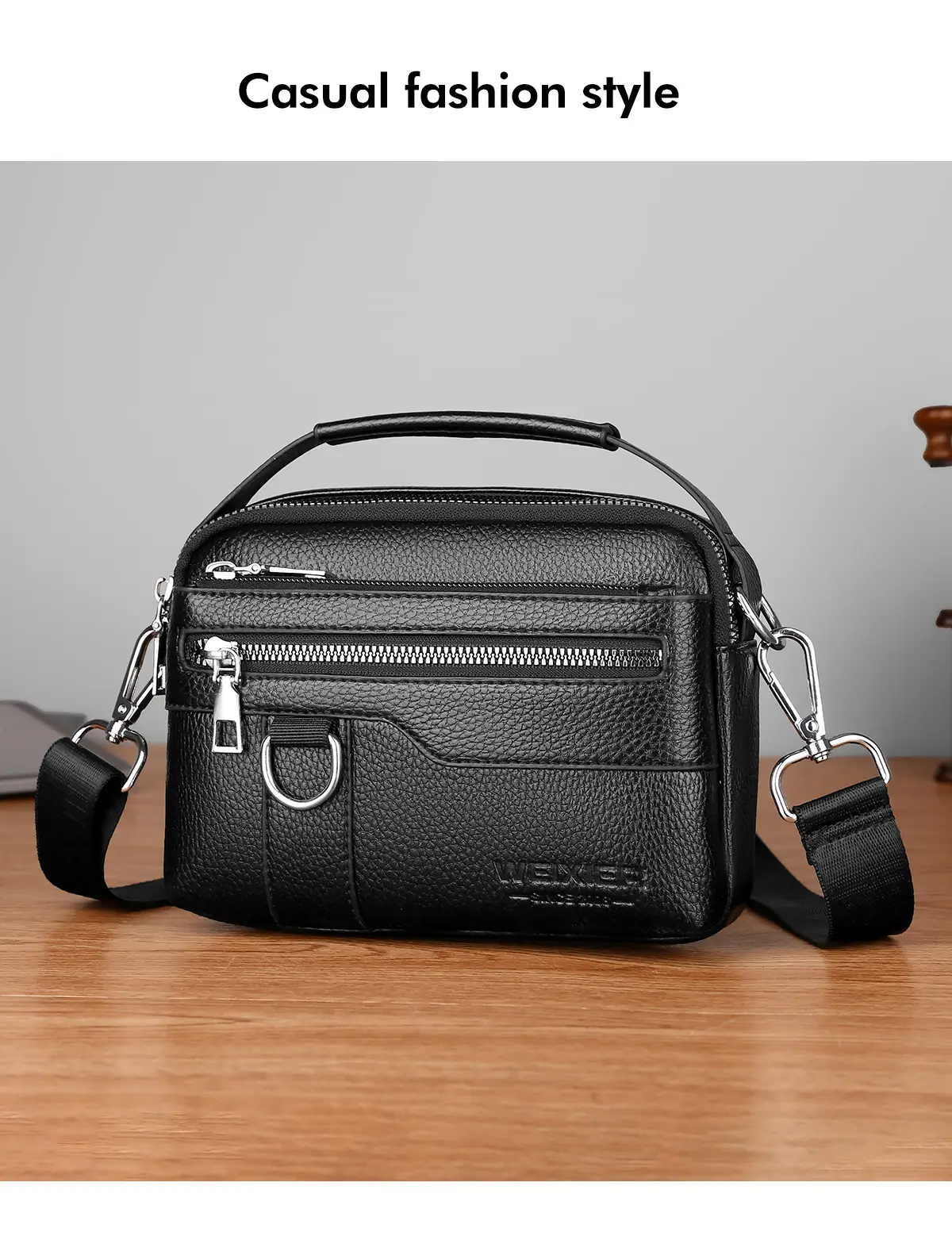 Men's Brown Crossbody Bag with Zip & Strap — feature 21