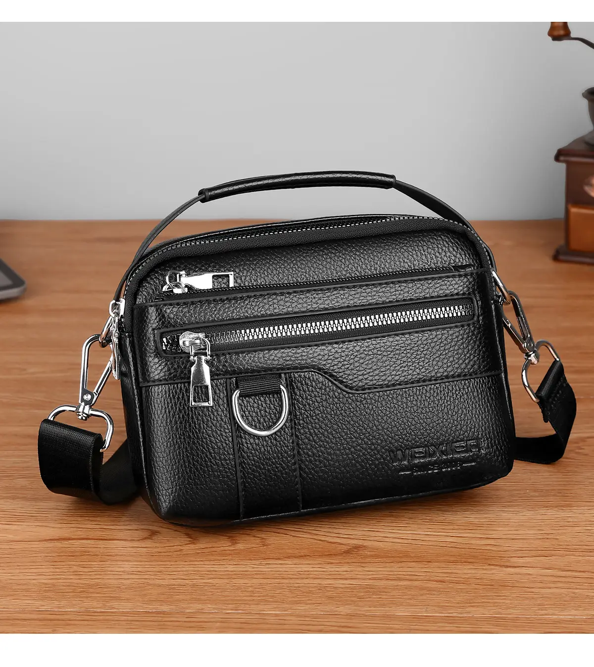 Men's Brown Crossbody Bag with Zip & Strap — feature 22