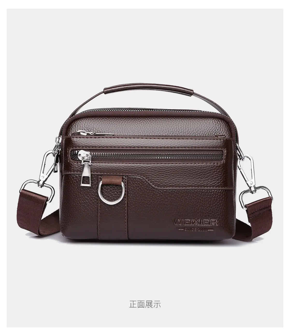 Men's Brown Crossbody Bag with Zip & Strap — feature 23