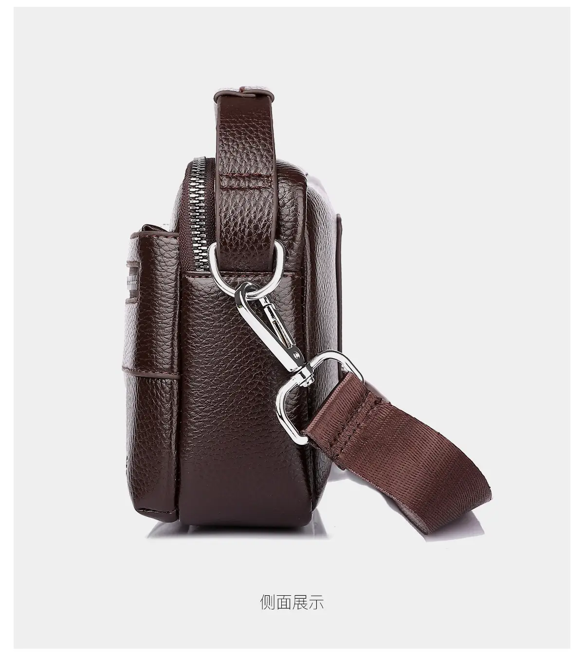 Men's Brown Crossbody Bag with Zip & Strap — feature 25