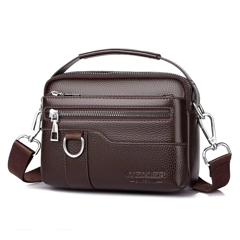 Men's Brown Crossbody Bag with Zip & Strap - Image 2