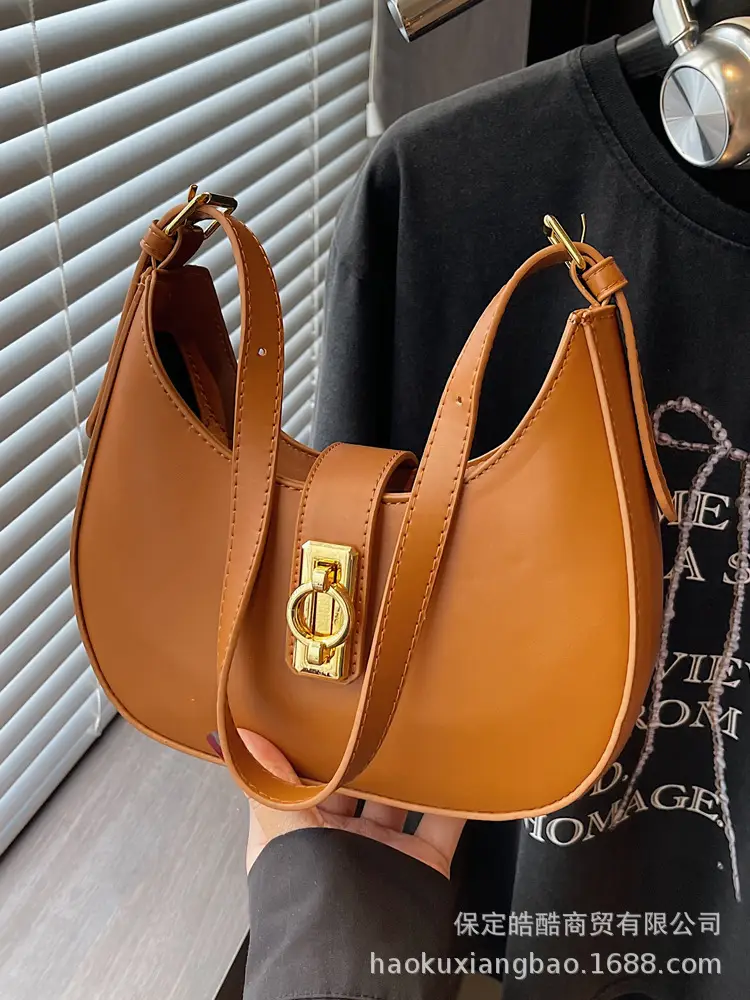 Women's Large Capacity Underarm Bag Brown Leather - Image 2
