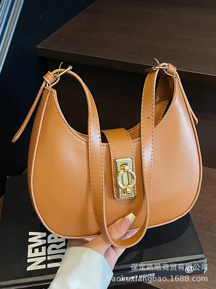 Women's Large Capacity Underarm Bag Brown Leather - Image 5
