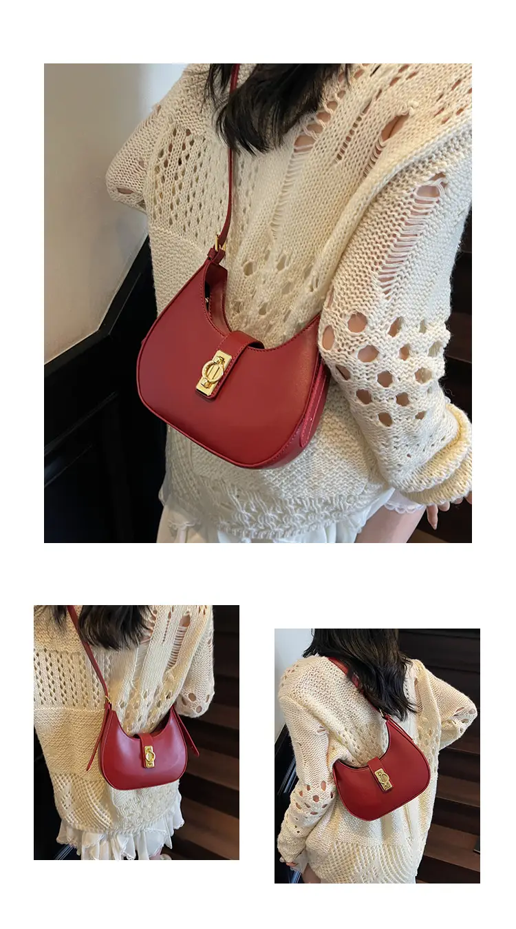 Women's Large Capacity Underarm Bag Brown Leather — feature 10