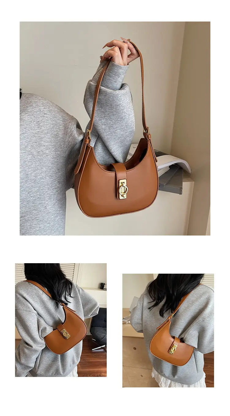 Women's Large Capacity Underarm Bag Brown Leather — feature 13