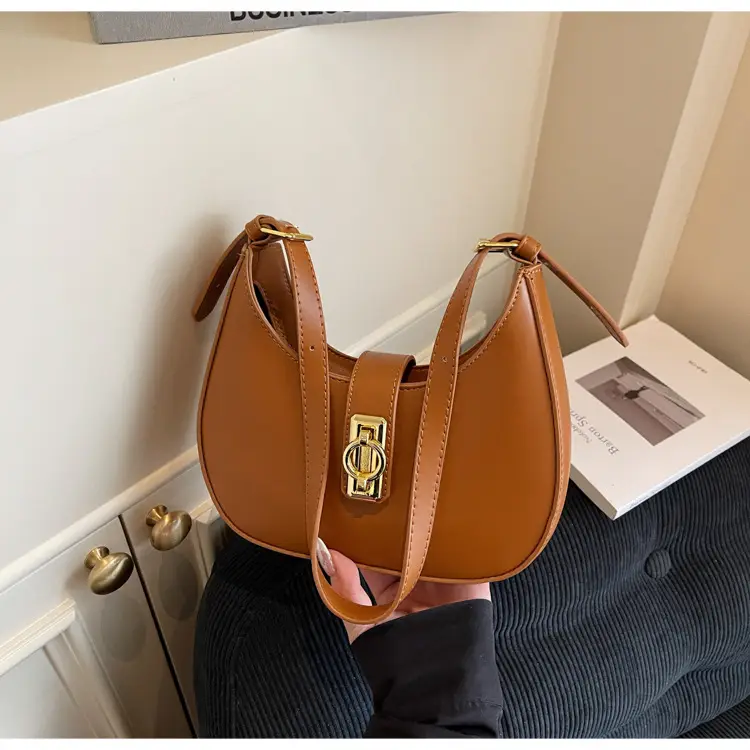 Women's Large Capacity Underarm Bag Brown Leather — feature 19