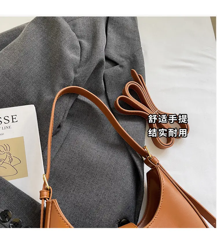 Women's Large Capacity Underarm Bag Brown Leather — feature 5