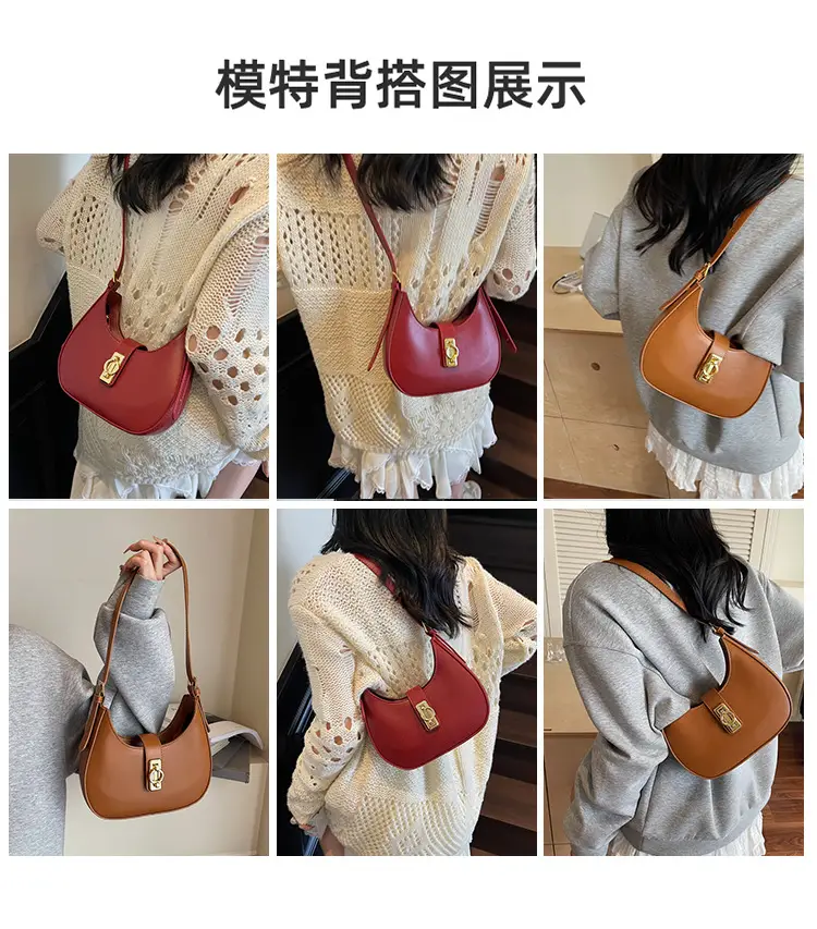Women's Large Capacity Underarm Bag Brown Leather — feature 9