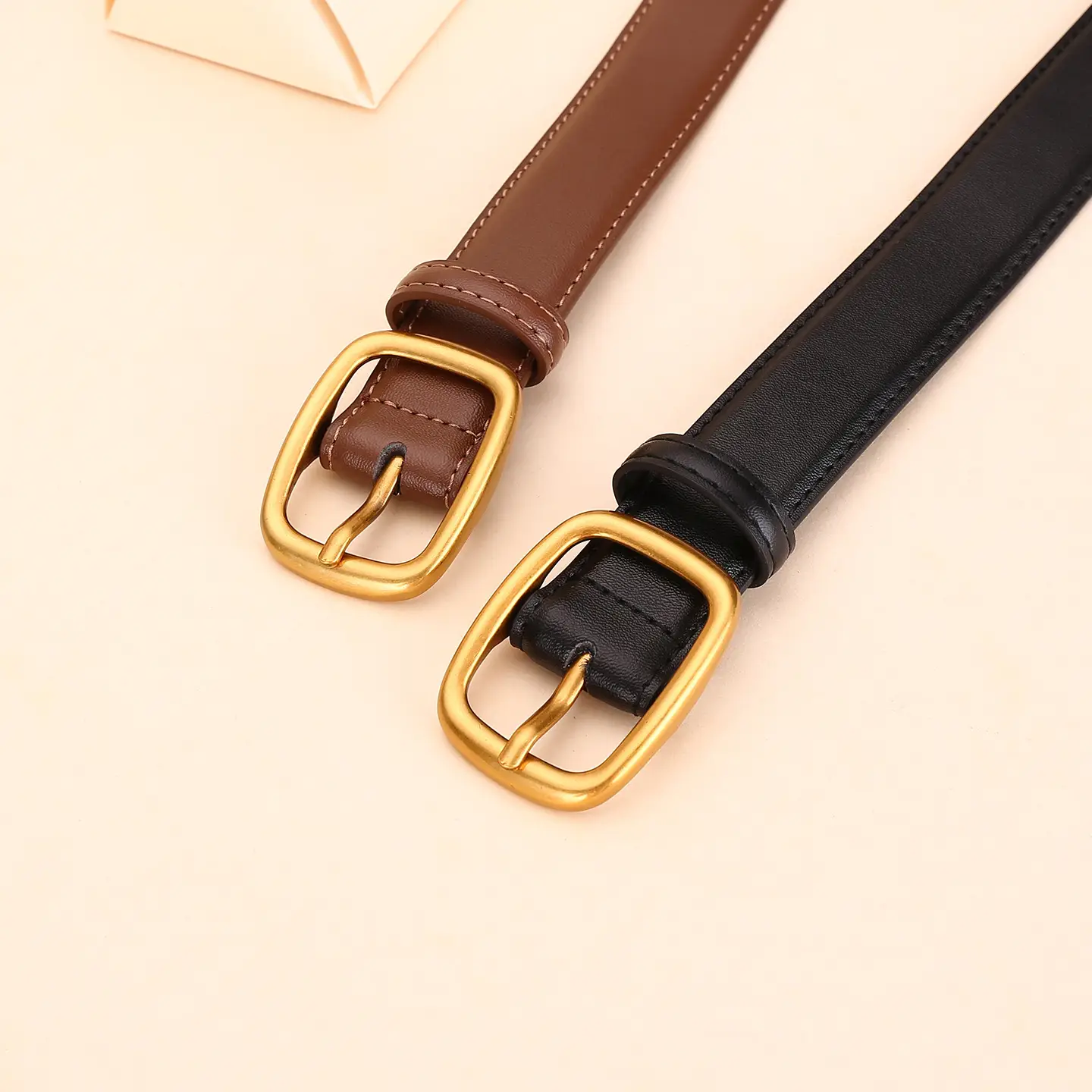 Women's Brown Leather Belt with Gold Buckle - Image 13