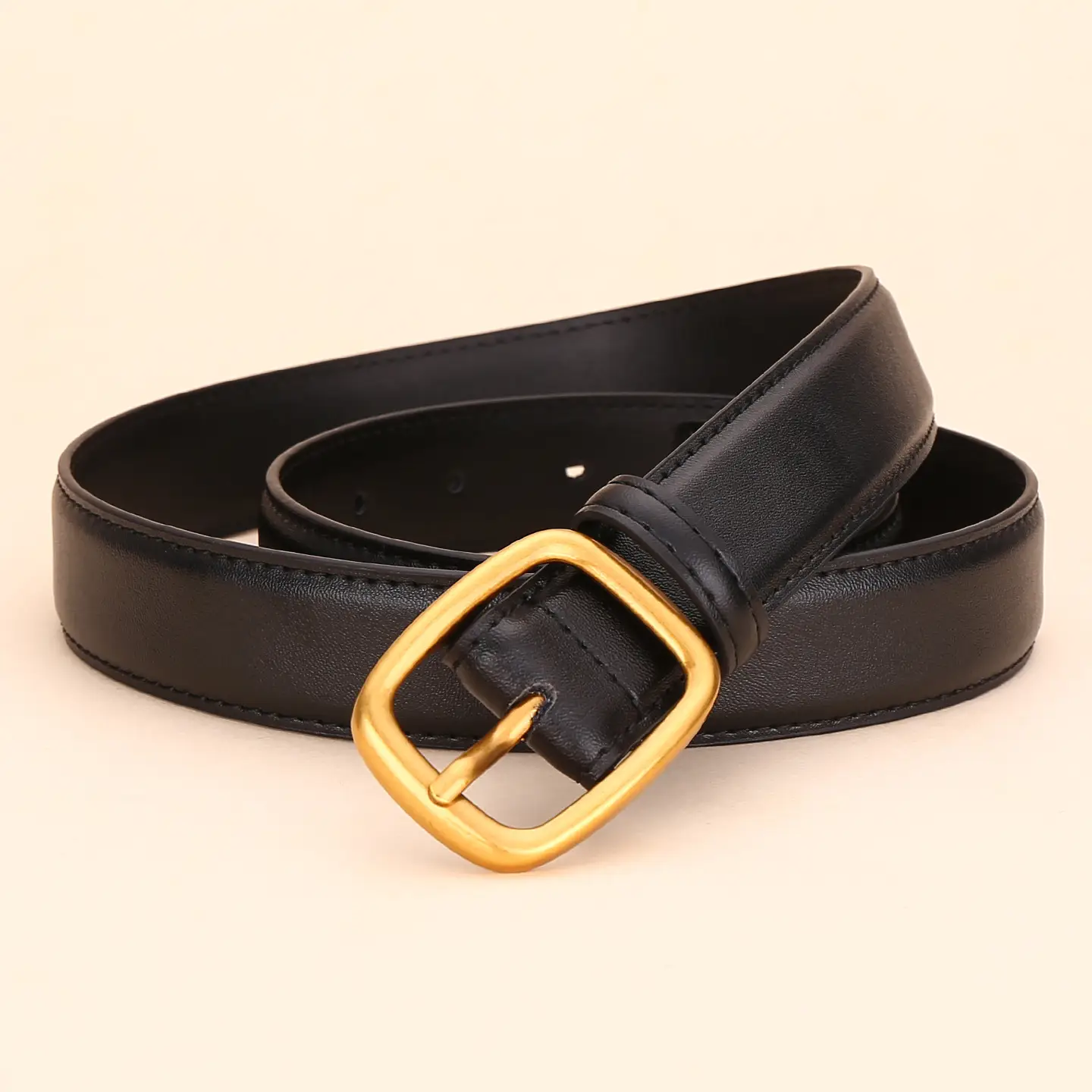 Women's Brown Leather Belt with Gold Buckle - Image 15
