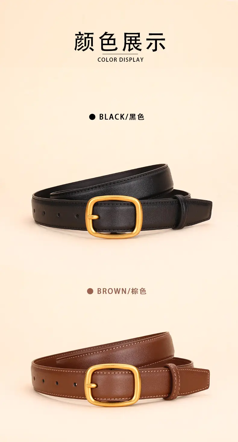 Women's Brown Leather Belt with Gold Buckle — feature 11