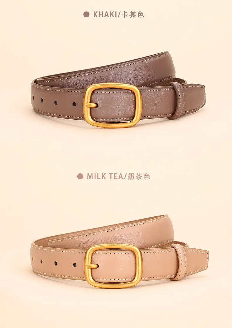 Women's Brown Leather Belt with Gold Buckle — feature 12