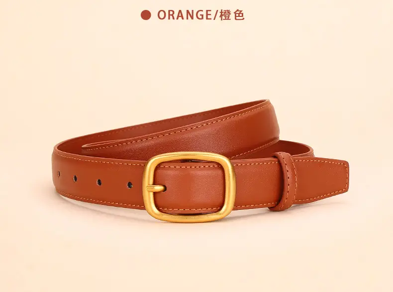 Women's Brown Leather Belt with Gold Buckle — feature 13
