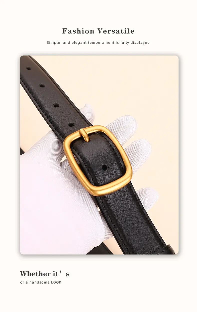 Women's Brown Leather Belt with Gold Buckle — feature 15