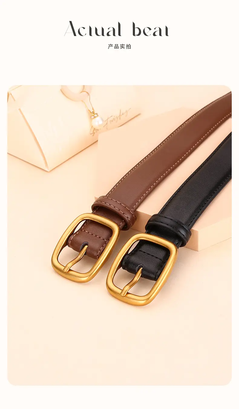 Women's Brown Leather Belt with Gold Buckle — feature 16