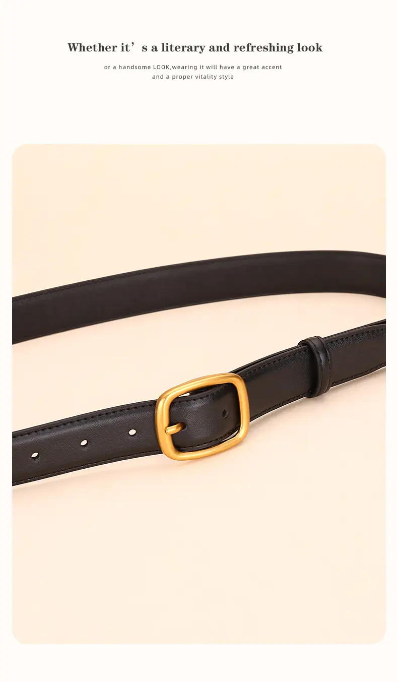 Women's Brown Leather Belt with Gold Buckle — feature 17