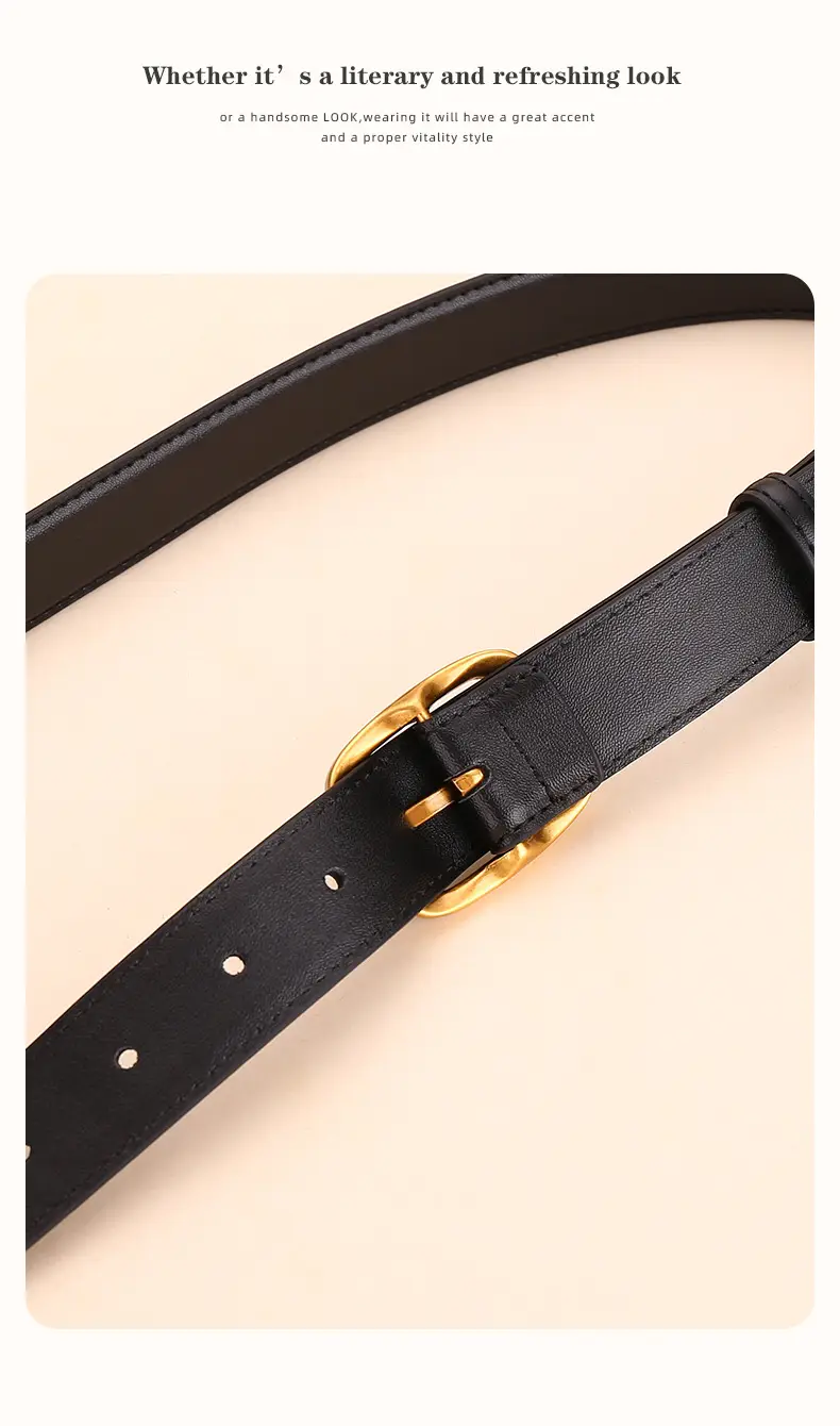 Women's Brown Leather Belt with Gold Buckle — feature 18