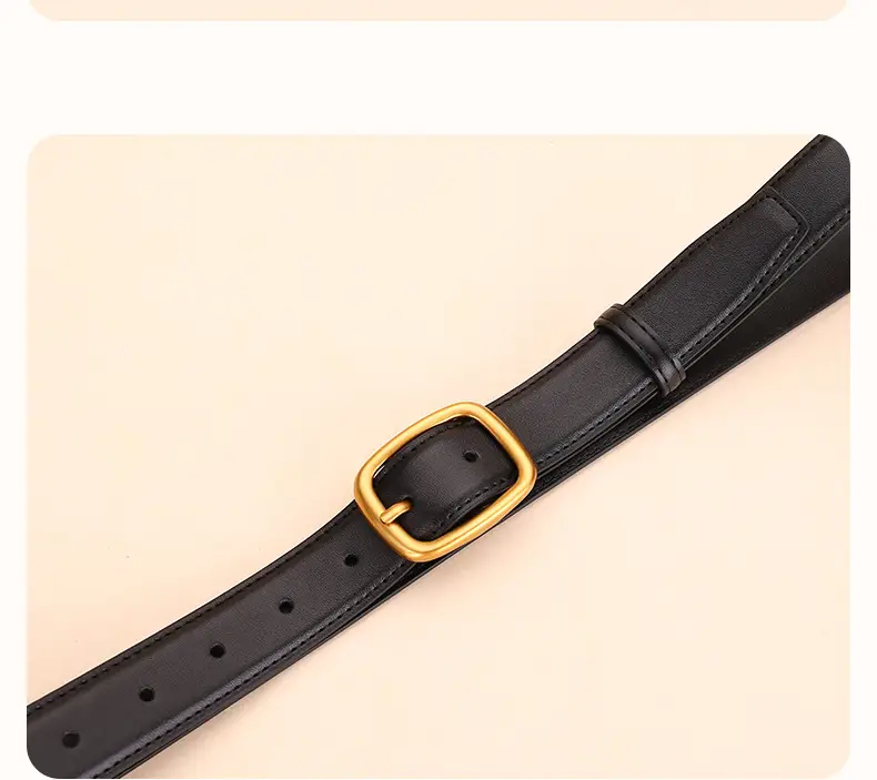 Women's Brown Leather Belt with Gold Buckle — feature 20