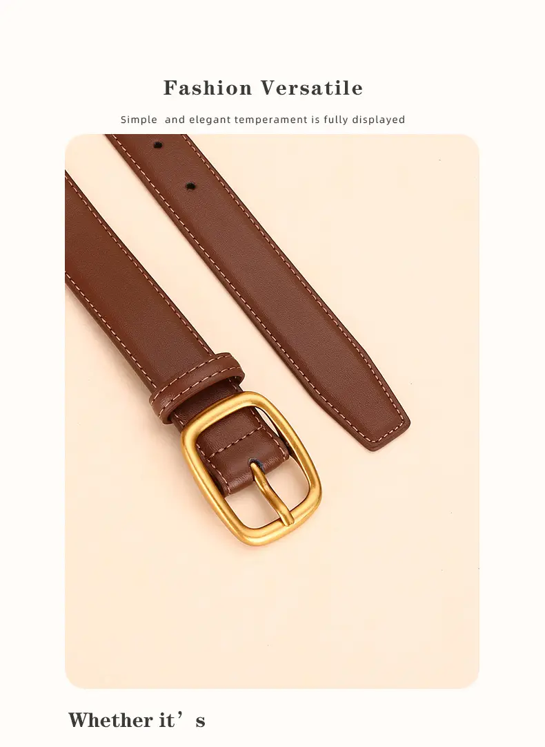 Women's Brown Leather Belt with Gold Buckle — feature 21