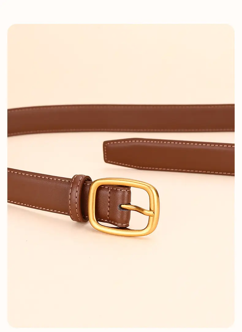 Women's Brown Leather Belt with Gold Buckle — feature 22