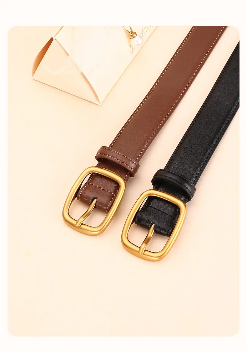 Women's Brown Leather Belt with Gold Buckle — feature 23