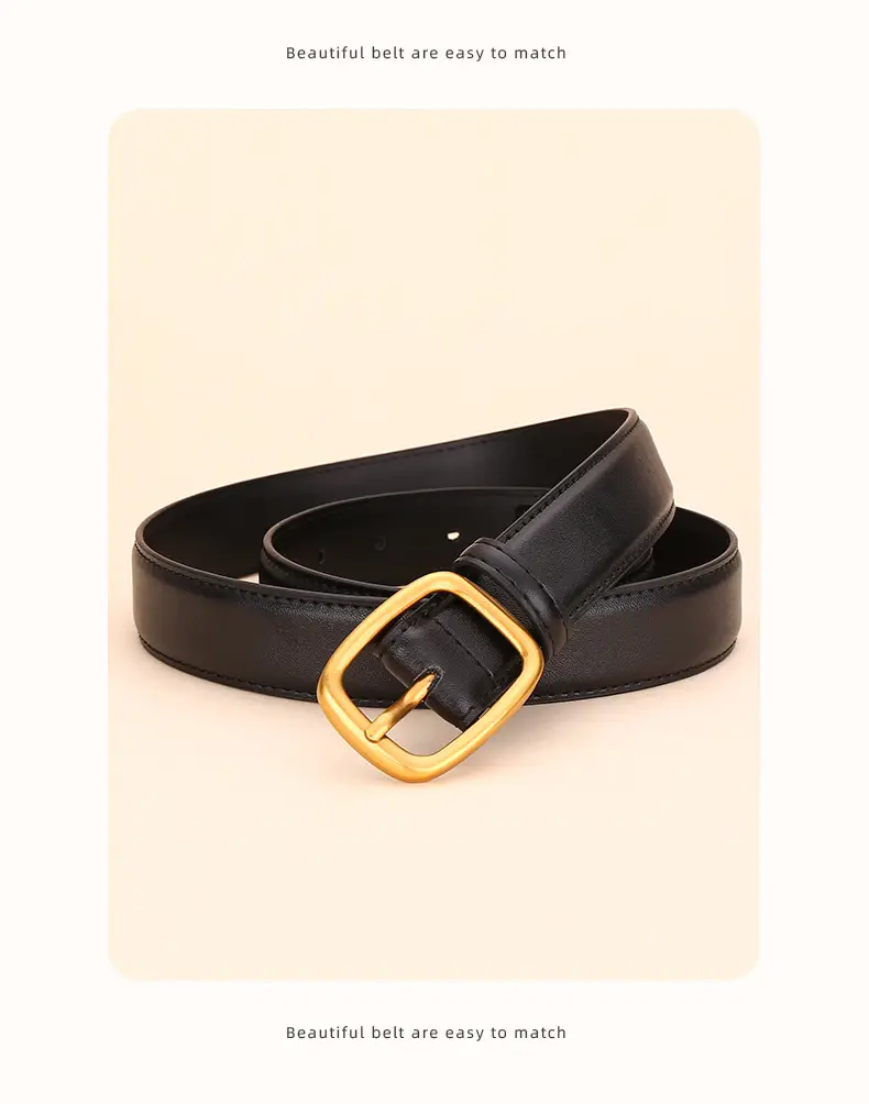 Women's Brown Leather Belt with Gold Buckle — feature 24