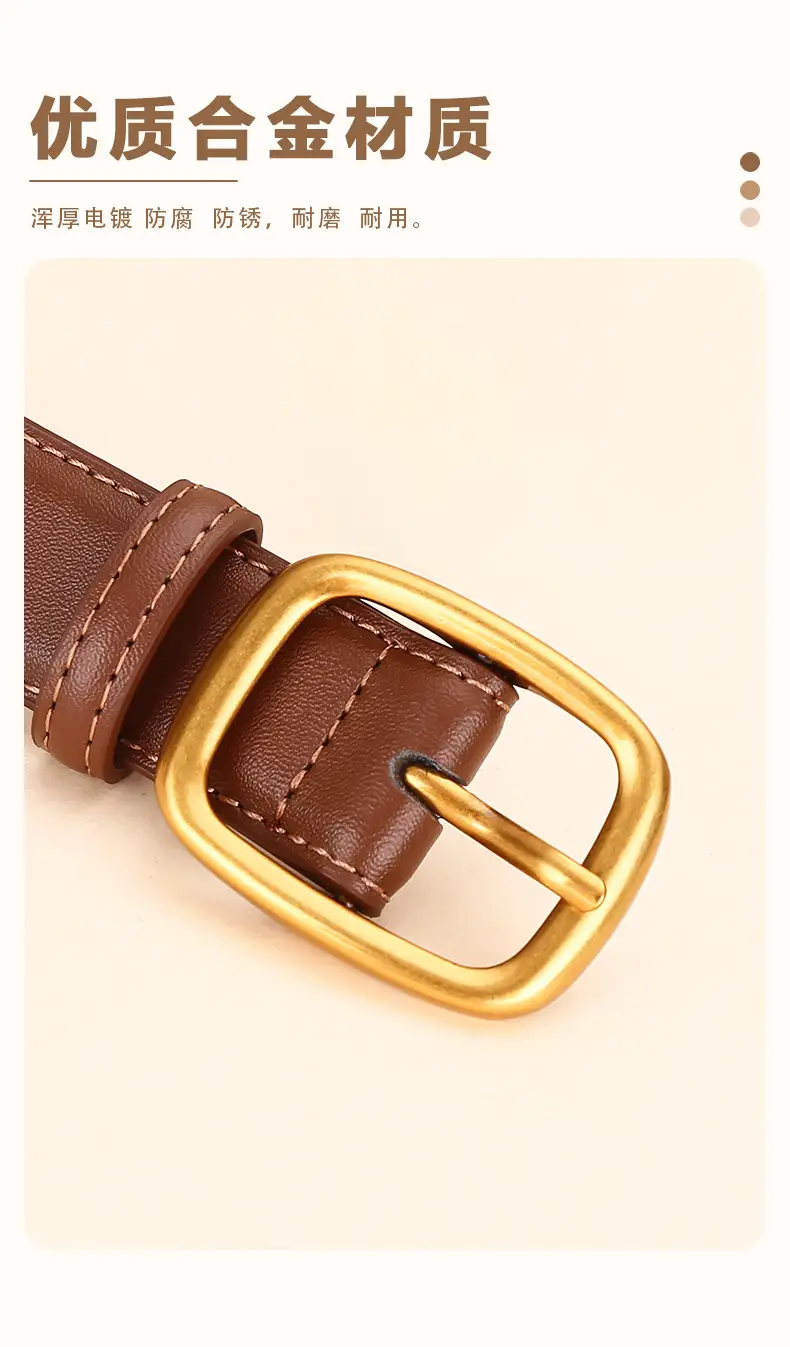 Women's Brown Leather Belt with Gold Buckle — feature 7