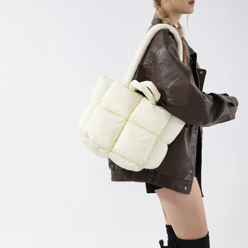 Beige Puffy Women's Large Tote Bag Luggage - Image 12