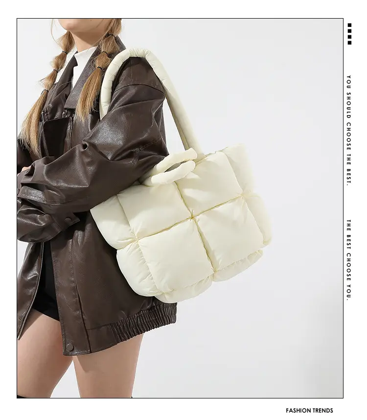 Beige Puffy Women's Large Tote Bag Luggage — feature 1